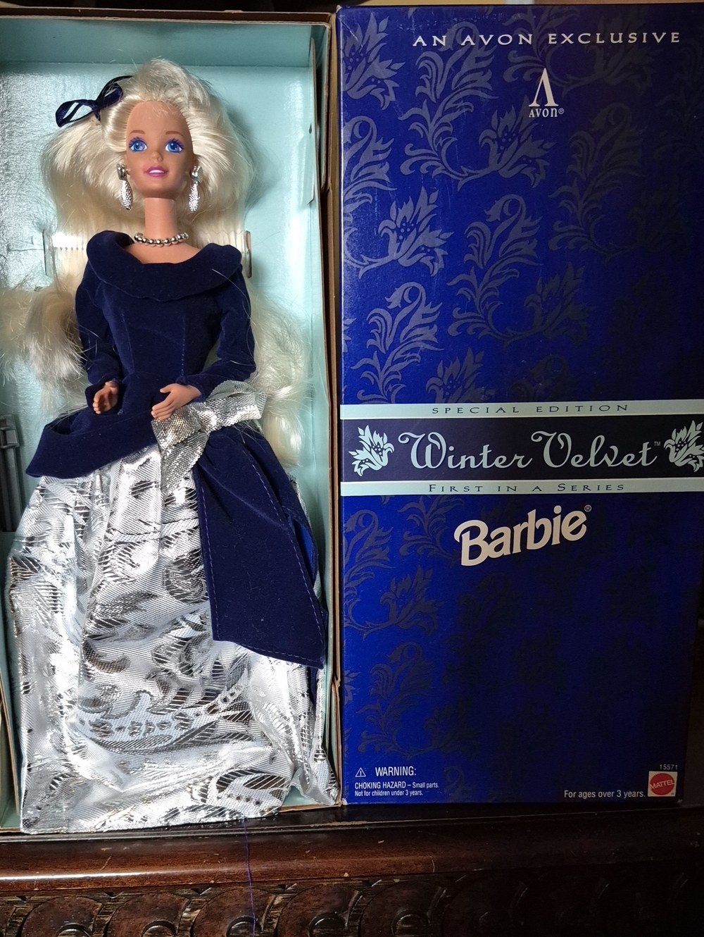 Avon Barbie in Navy Velvet Gown with Silver Skirt